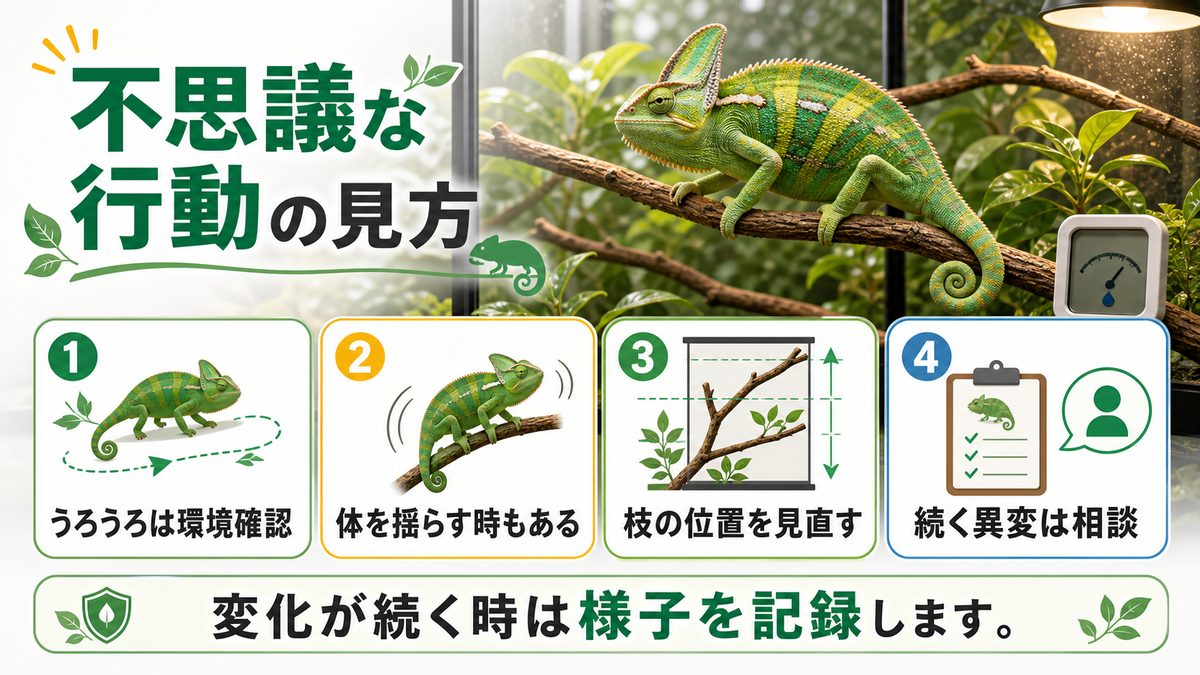 まだまだあるよ！カメレオンの不思議な行動の要点をまとめたカメレオン・爬虫類飼育インフォグラフィック