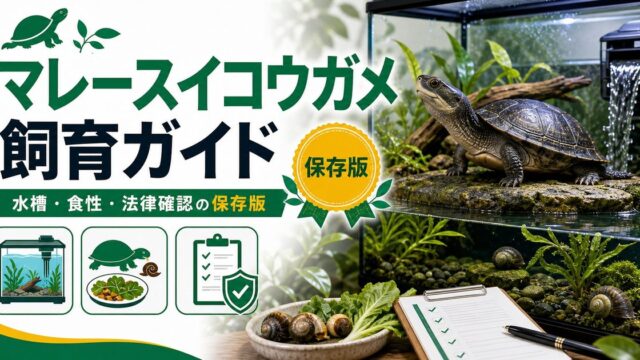 マレースイコウガメ（Malayemys subtrijuga）飼育完全ガイド｜カタツムリを食べる東南アジアの水棲ガメの要点を伝えるカメレオン・爬虫類記事アイキャッチ画像