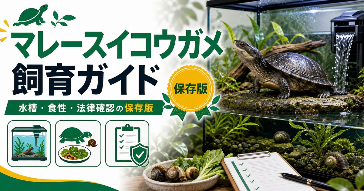 マレースイコウガメ（Malayemys subtrijuga）飼育完全ガイド｜カタツムリを食べる東南アジアの水棲ガメの要点を伝えるカメレオン・爬虫類記事アイキャッチ画像