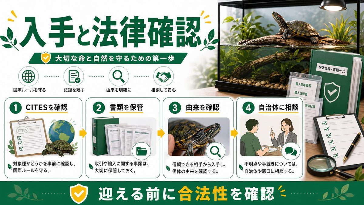 日本での入手と法律(CITES II)の要点をまとめたカメレオン・爬虫類飼育インフォグラフィック