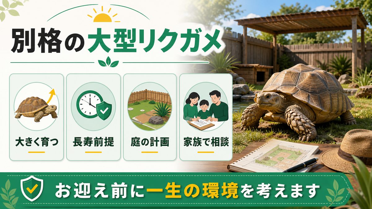 ケヅメリクガメの基本情報と「別格」の存在感の要点をまとめたカメレオン・爬虫類飼育インフォグラフィック