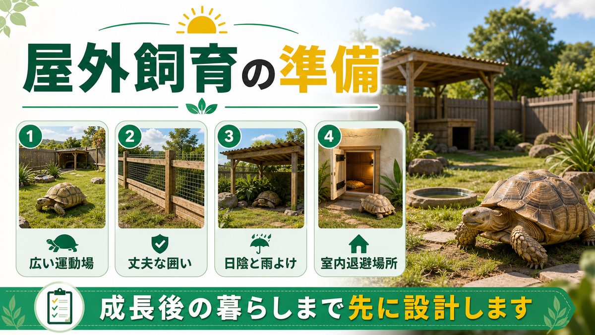 飼育環境：室内では限界。最終的に屋外飼育が必須の要点をまとめたカメレオン・爬虫類飼育インフォグラフィック