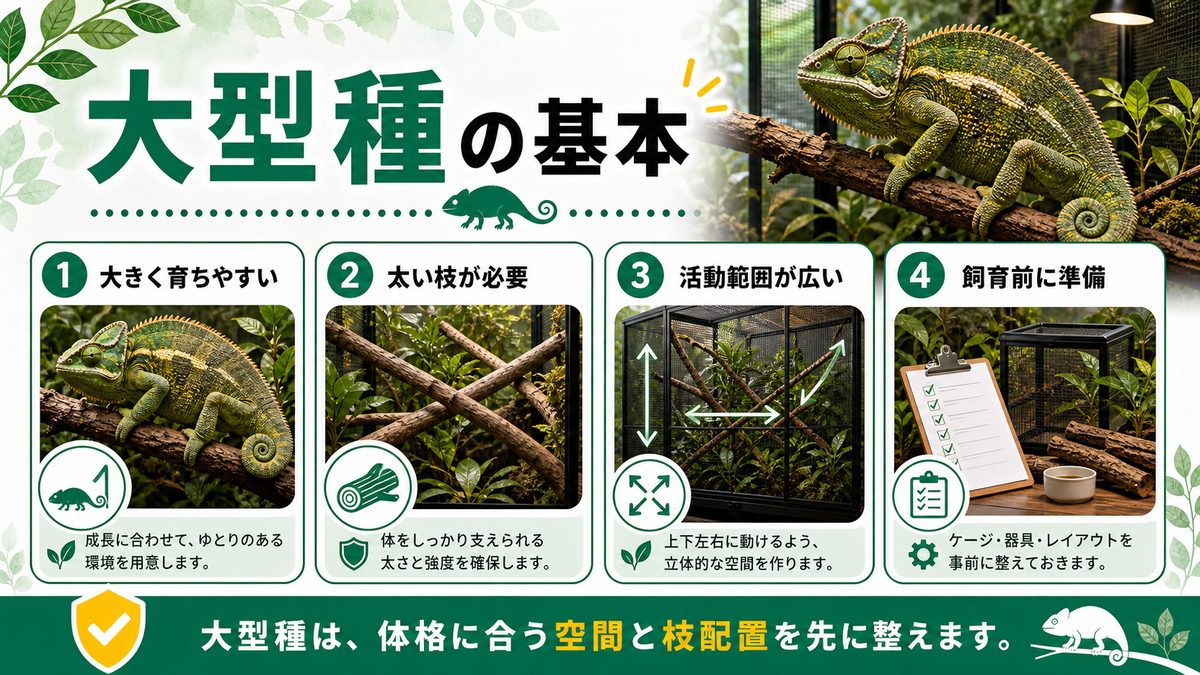 ウスタレカメレオンってどんなカメレオン？の要点をまとめたカメレオン・爬虫類飼育インフォグラフィック