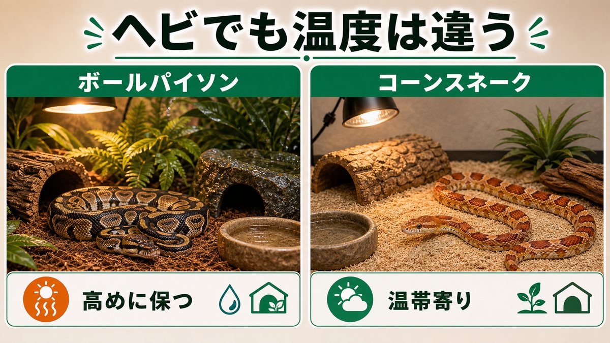 ボールパイソンの保温の主役：腹部を温めるパネルヒーターの要点をまとめたカメレオン・爬虫類飼育インフォグラフィック
