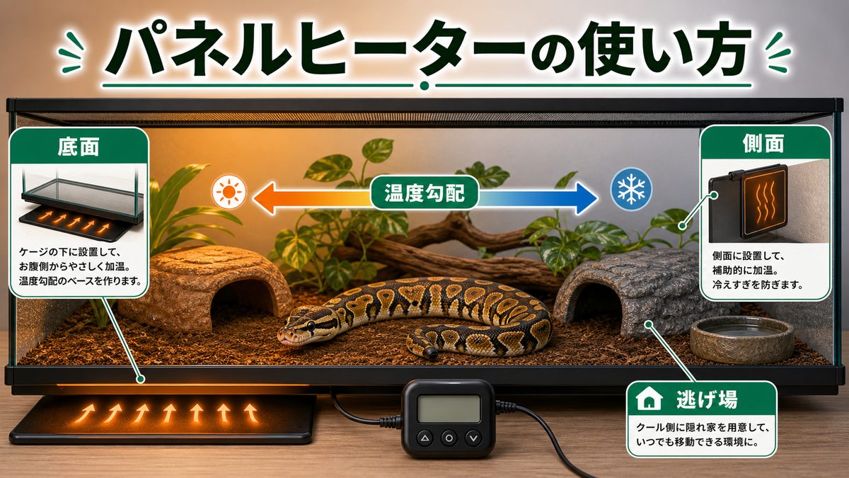 空間を温める器具：暖突(だんとつ)の使いどころの要点をまとめたカメレオン・爬虫類飼育インフォグラフィック
