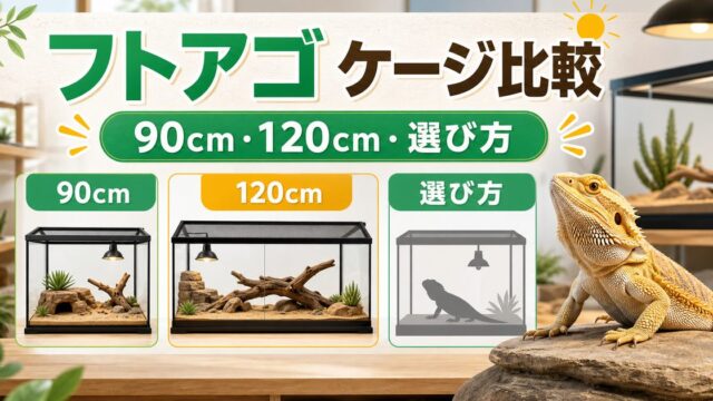 フトアゴのケージおすすめ比較！90〜120cmのサイズと選び方を徹底解説の要点を伝えるカメレオン・爬虫類記事アイキャッチ画像