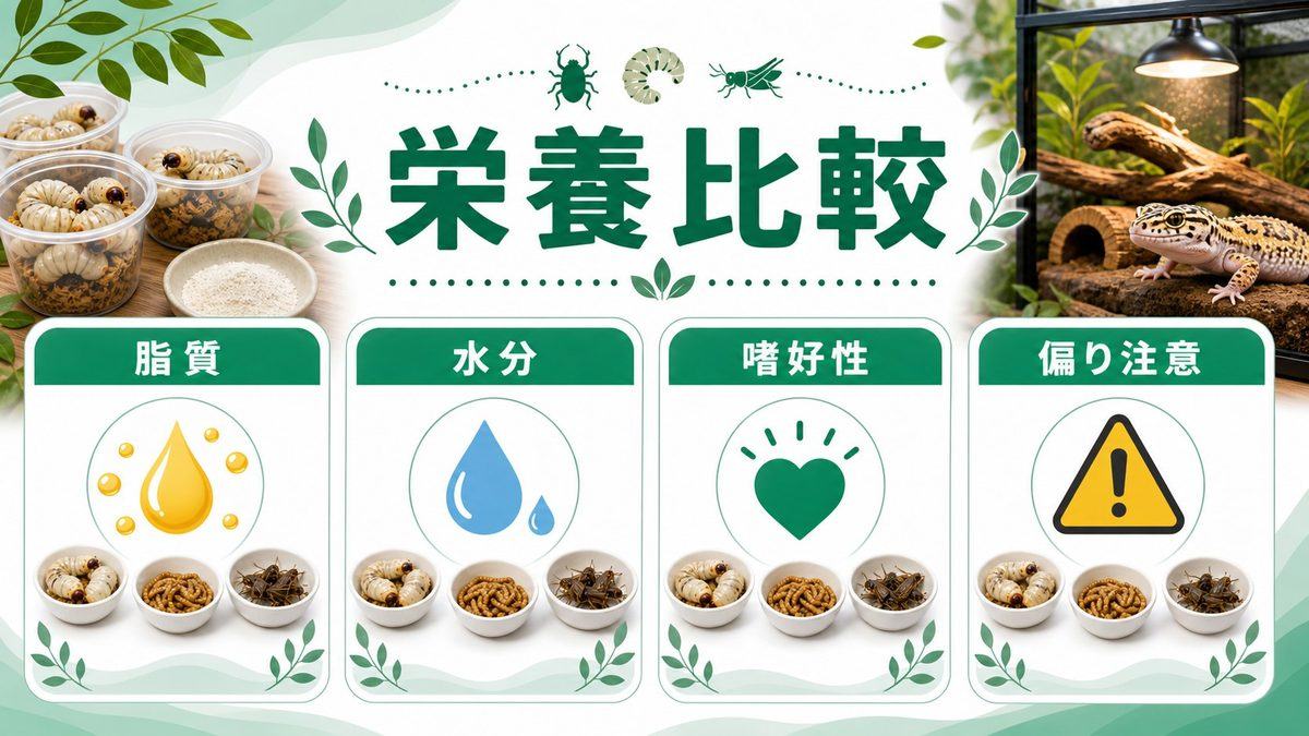 栄養成分と他フィーダーとの比較🔬の要点をまとめたカメレオン・爬虫類飼育インフォグラフィック