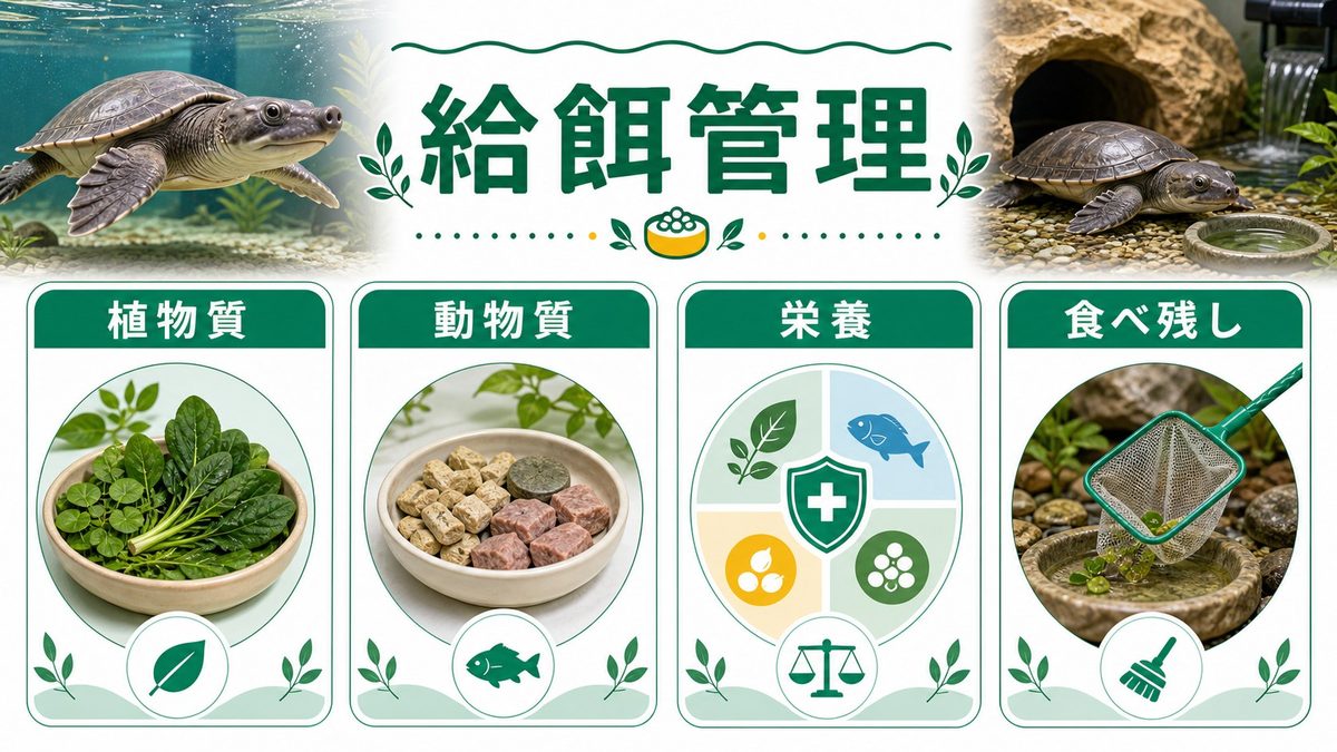 給餌と栄養｜雑食性に合わせた食事計画🍃🦐の要点をまとめたカメレオン・爬虫類飼育インフォグラフィック
