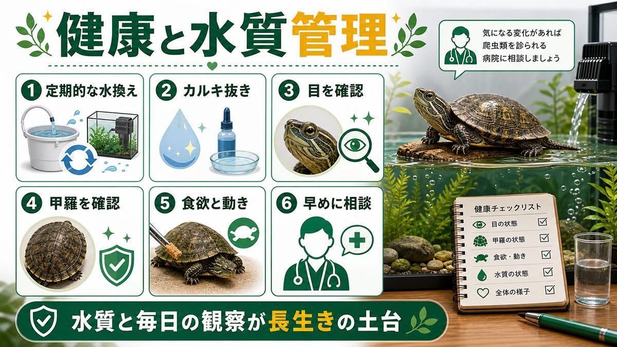 健康・水質管理・入手|長く付き合うためにの要点をまとめたカメレオン・爬虫類飼育インフォグラフィック