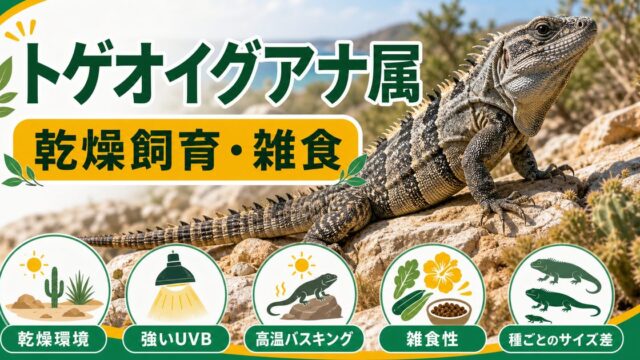 トゲオイグアナ属の乾燥飼育と雑食性を伝えるアイキャッチ画像