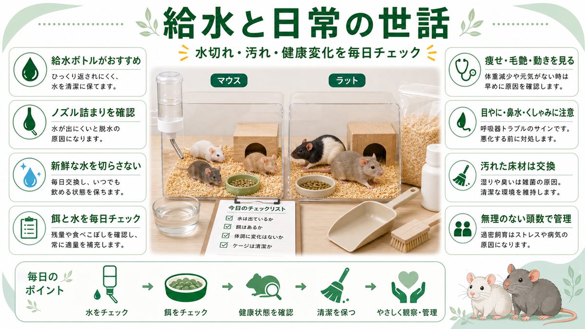 給水と日常の世話の要点をまとめたカメレオン・爬虫類飼育インフォグラフィック
