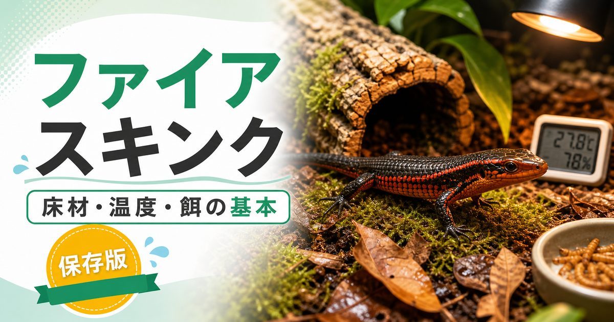 ファイアスキンク（Lepidothyris fernandi）飼育完全ガイド｜赤と黒が美しい中央アフリカの半地中性スキンクの特徴・飼育を徹底解説の要点を伝えるカメレオン・爬虫類記事アイキャッチ画像