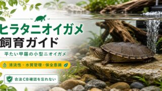ヒラタニオイガメ（Sternotherus depressus）飼育完全ガイド｜平たい甲羅の小型ニオイガメの飼育の要点を伝えるカメレオン・爬虫類記事アイキャッチ画像