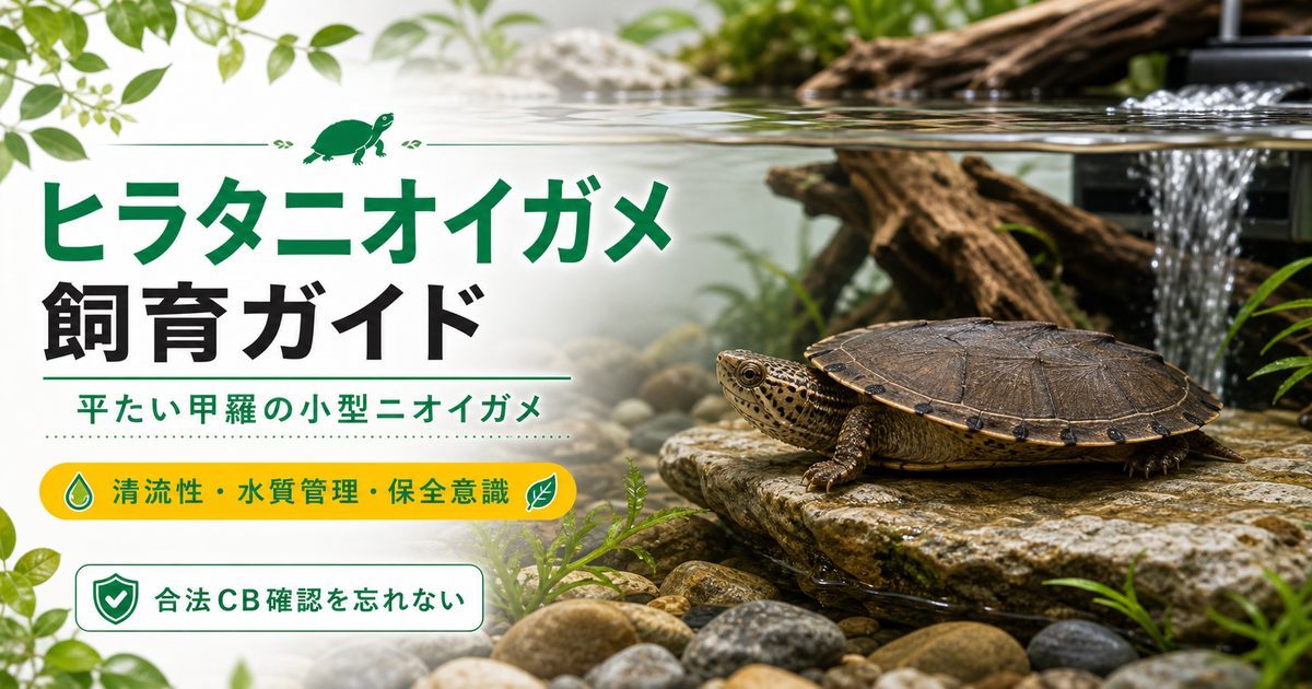 ヒラタニオイガメ（Sternotherus depressus）飼育完全ガイド｜平たい甲羅の小型ニオイガメの飼育の要点を伝えるカメレオン・爬虫類記事アイキャッチ画像