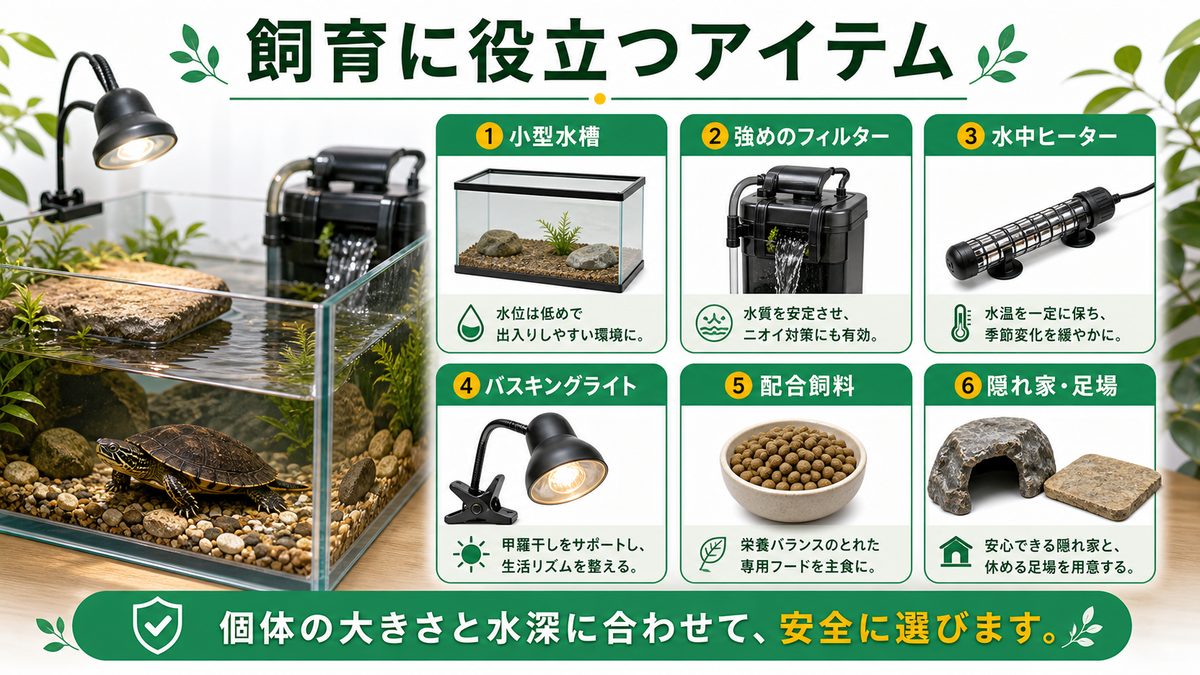 飼育に役立つアイテムまとめの要点をまとめたカメレオン・爬虫類飼育インフォグラフィック