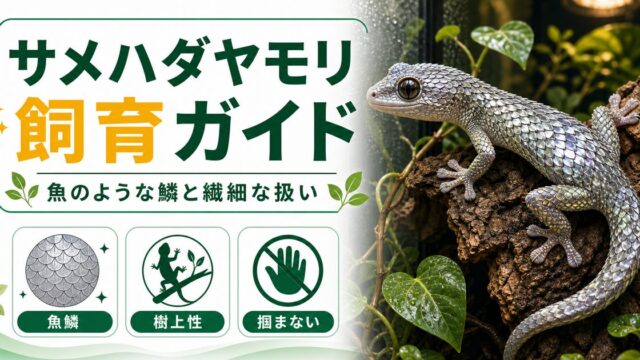 サメハダヤモリ（Geckolepis）飼育完全ガイド｜鱗が剥がれて逃げる魚鱗ヤモリの特徴・繊細な扱いの要点を伝えるカメレオン・爬虫類記事アイキャッチ画像
