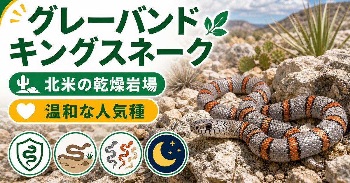 グレーバンドキングスネーク（Lampropeltis alterna）飼育完全ガイド｜モルフ豊富な北米の人気種の特徴・飼育・繁殖を徹底解説の要点を伝えるカメレオン・爬虫類記事アイキャッチ画像