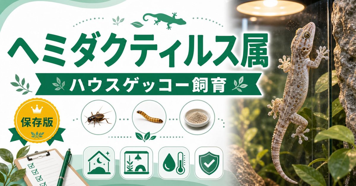 ヘミダクティルス属（Hemidactylus）完全ガイド｜ハウスゲッコー・ハミダクタイラスの種類・特徴・飼育法を属レベルで解説の要点を伝えるカメレオン・爬虫類記事アイキャッチ画像