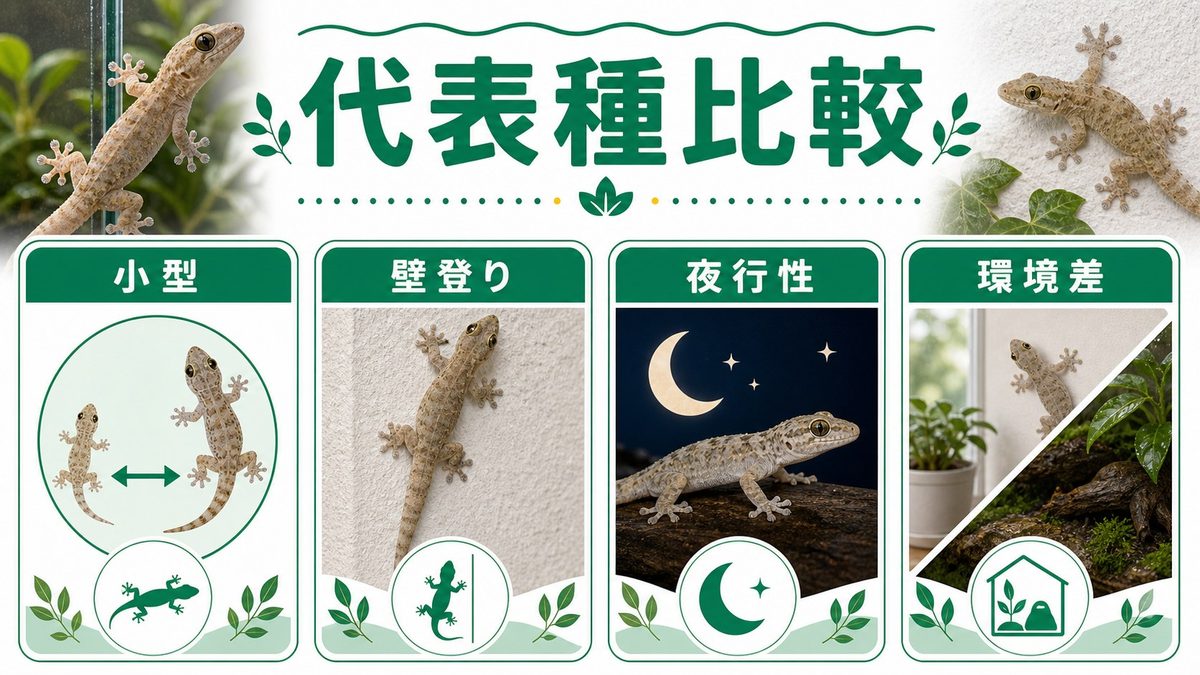 代表種の紹介と比較｜どの種が飼いやすい？の要点をまとめたカメレオン・爬虫類飼育インフォグラフィック