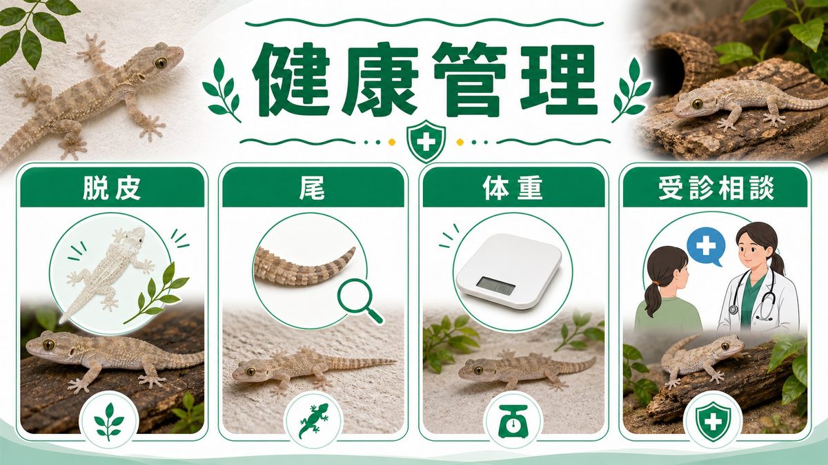 健康管理とよくある病気・トラブルの要点をまとめたカメレオン・爬虫類飼育インフォグラフィック
