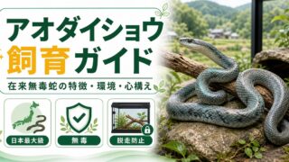 アオダイショウ（Elaphe climacophora）飼育完全ガイド｜日本最大級の在来無毒蛇の特徴・飼育・心構えの要点を伝えるカメレオン・爬虫類記事アイキャッチ画像