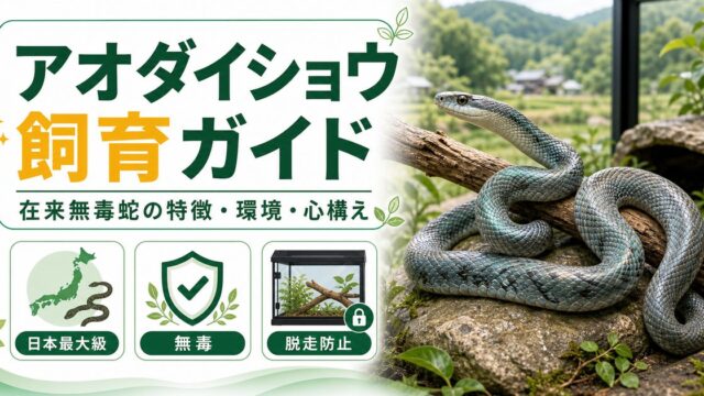 アオダイショウ（Elaphe climacophora）飼育完全ガイド｜日本最大級の在来無毒蛇の特徴・飼育・心構えの要点を伝えるカメレオン・爬虫類記事アイキャッチ画像