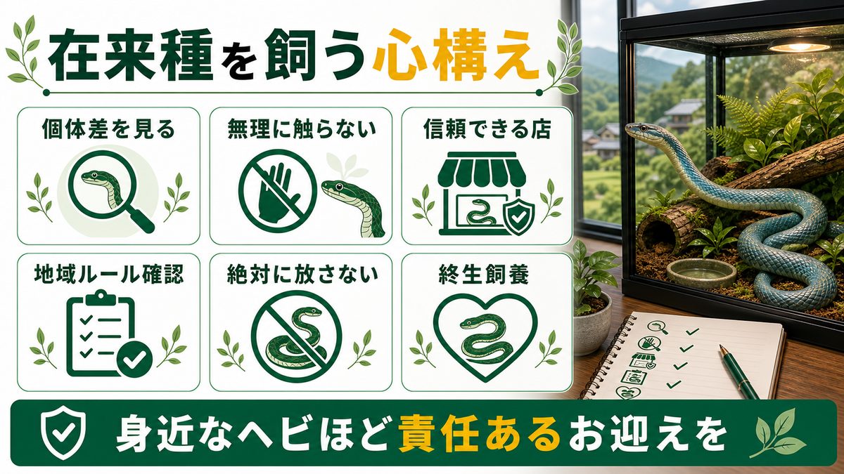 気性・在来種を飼う心構え・入手の要点をまとめたカメレオン・爬虫類飼育インフォグラフィック