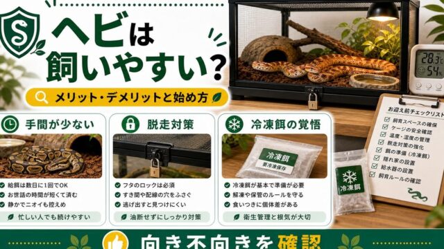 ヘビ飼育のメリットとデメリットをまとめたアイキャッチ