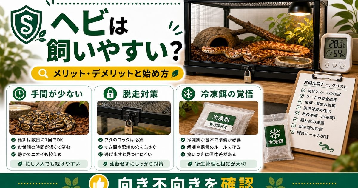 ヘビ飼育のメリットとデメリットをまとめたアイキャッチ