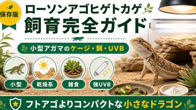 ローソンアゴヒゲトカゲ（ヒメフトアゴ）飼育完全ガイド｜小型で飼いやすいアガマの特徴・ケージ・餌の要点を伝えるカメレオン・爬虫類記事アイキャッチ画像