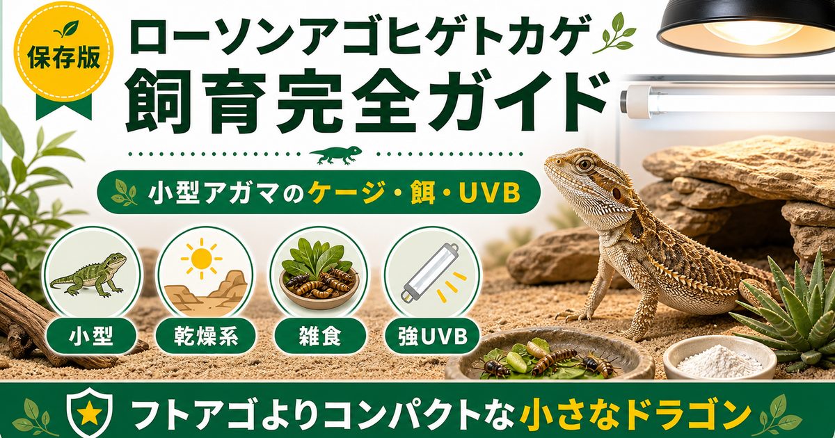 ローソンアゴヒゲトカゲ（ヒメフトアゴ）飼育完全ガイド｜小型で飼いやすいアガマの特徴・ケージ・餌の要点を伝えるカメレオン・爬虫類記事アイキャッチ画像