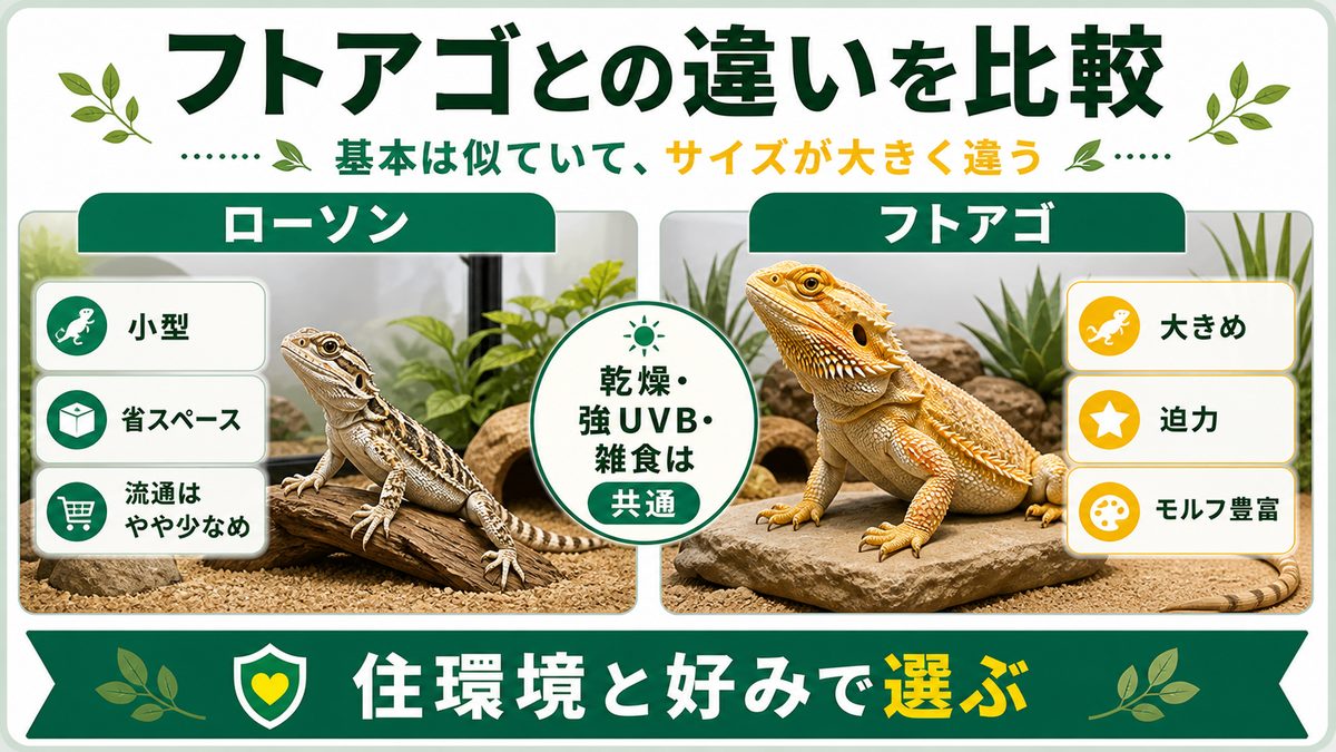 フトアゴヒゲトカゲとの違い・特徴を比較の要点をまとめたカメレオン・爬虫類飼育インフォグラフィック