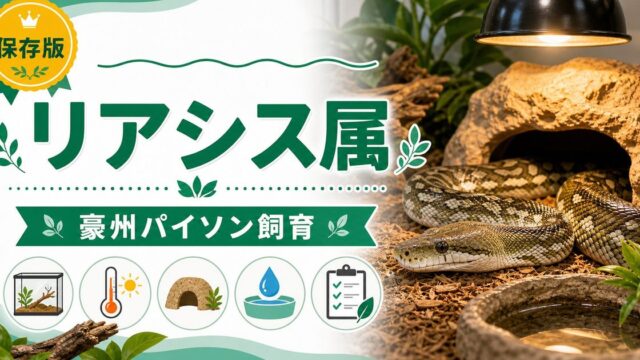 リアシス属（Liasis）完全ガイド｜オリーブパイソン・フォーンパイソン等オーストラリア産パイソンの種類・特徴・飼育法を属レベルで解説の要点を伝えるカメレオン・爬虫類記事アイキャッチ画像