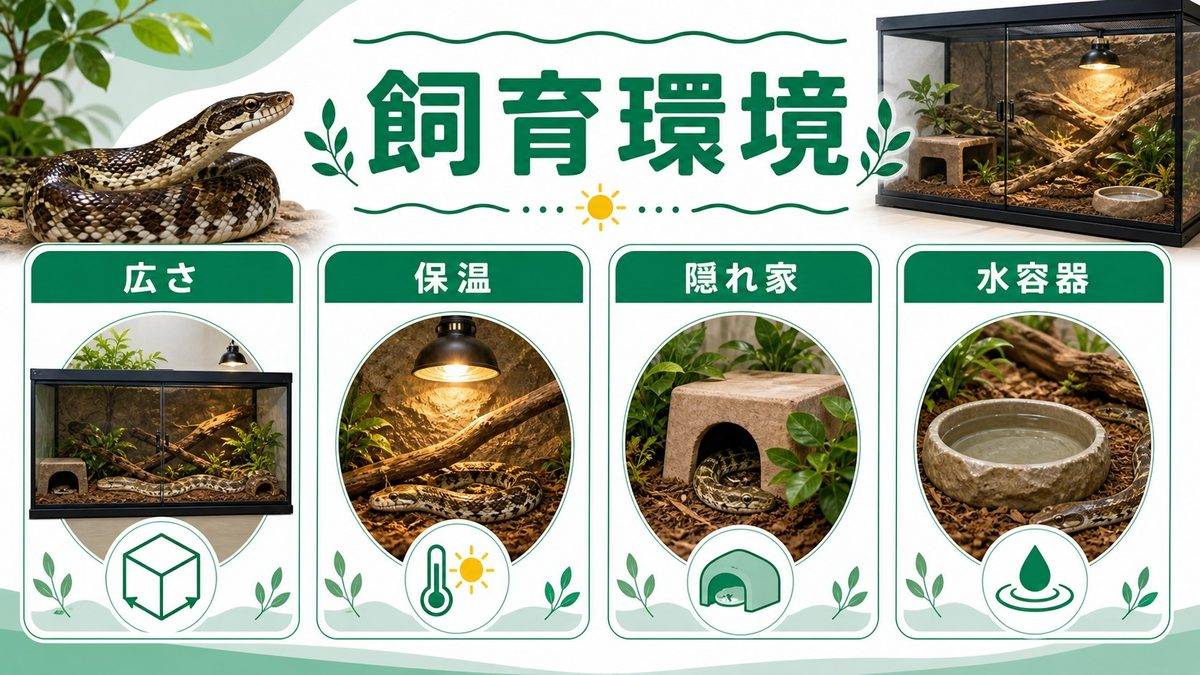 飼育環境設定の要点をまとめたカメレオン・爬虫類飼育インフォグラフィック
