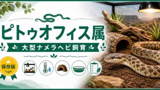ピトゥオフィス属（Pituophis）完全ガイド｜パインスネーク・ゴファースネーク・ブルスネークの種類・特徴・飼育法を属レベルで解説の要点を伝えるカメレオン・爬虫類記事アイキャッチ画像