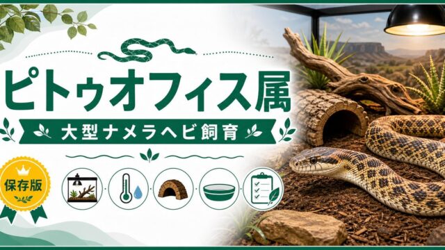 ピトゥオフィス属（Pituophis）完全ガイド｜パインスネーク・ゴファースネーク・ブルスネークの種類・特徴・飼育法を属レベルで解説の要点を伝えるカメレオン・爬虫類記事アイキャッチ画像