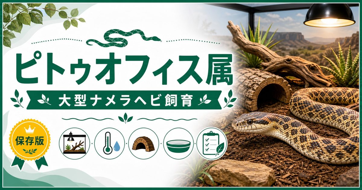 ピトゥオフィス属（Pituophis）完全ガイド｜パインスネーク・ゴファースネーク・ブルスネークの種類・特徴・飼育法を属レベルで解説の要点を伝えるカメレオン・爬虫類記事アイキャッチ画像