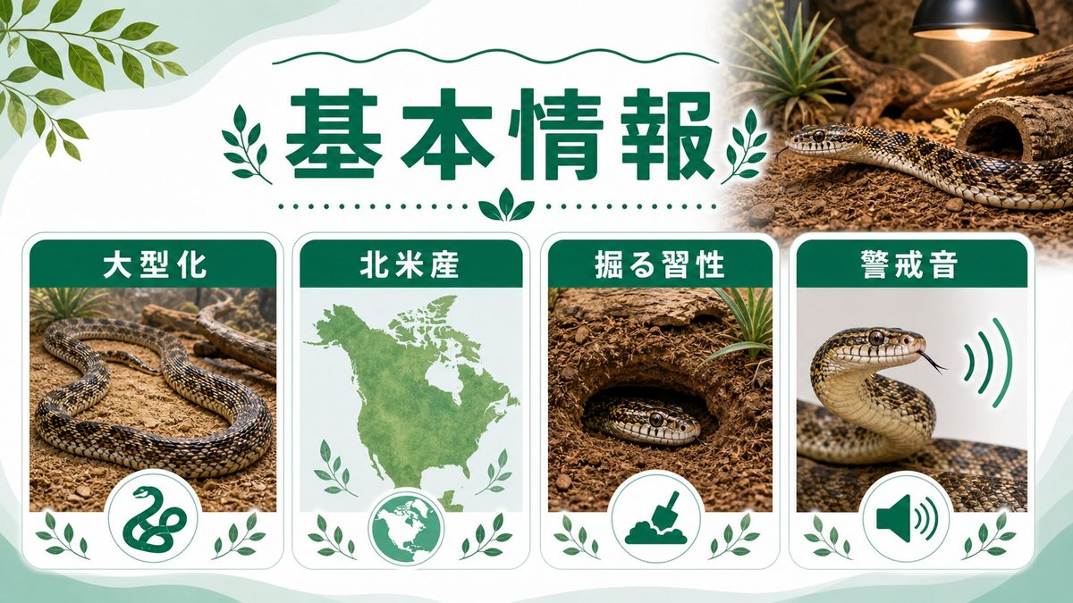 ピトゥオフィス属(Pituophis)とは?基本情報を徹底解説の要点をまとめたカメレオン・爬虫類飼育インフォグラフィック