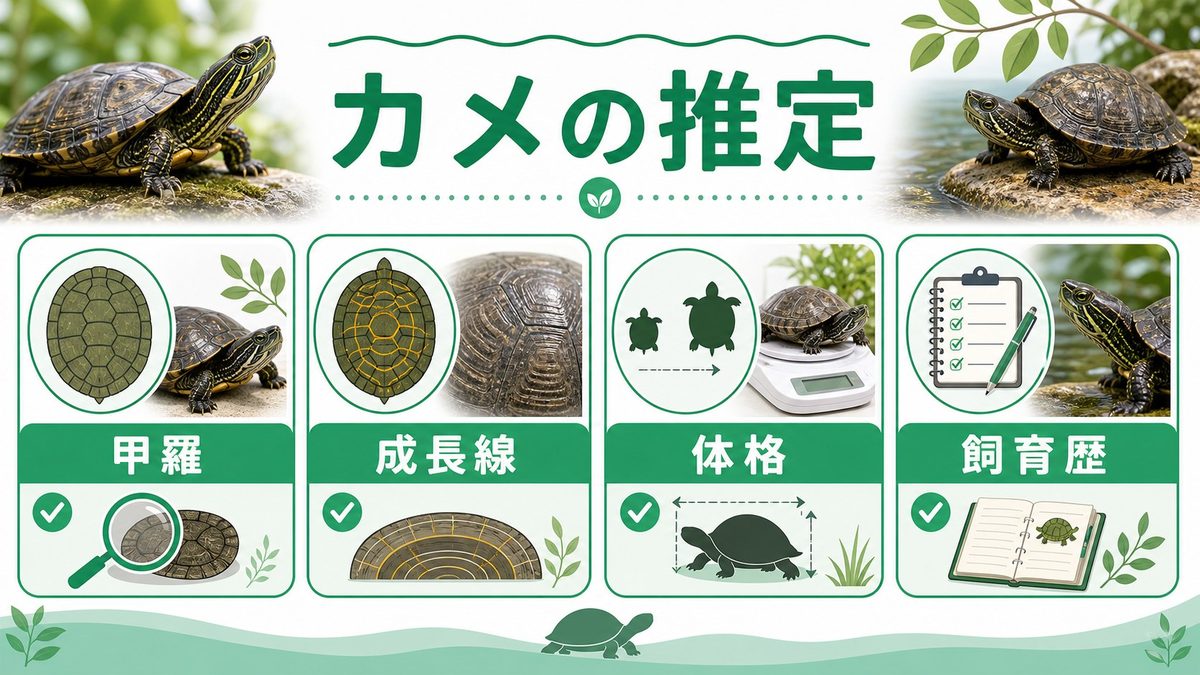 🐢 カメ・リクガメの年齢推定法の要点をまとめたカメレオン・爬虫類飼育インフォグラフィック