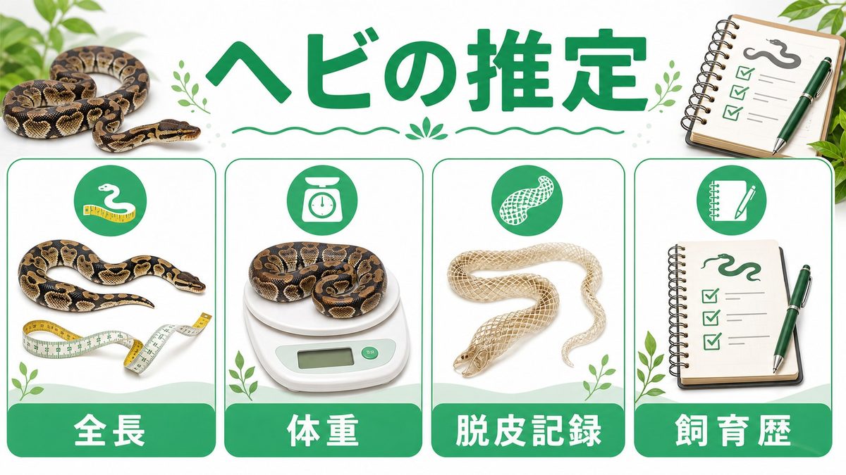🐍 ヘビの年齢推定法の要点をまとめたカメレオン・爬虫類飼育インフォグラフィック