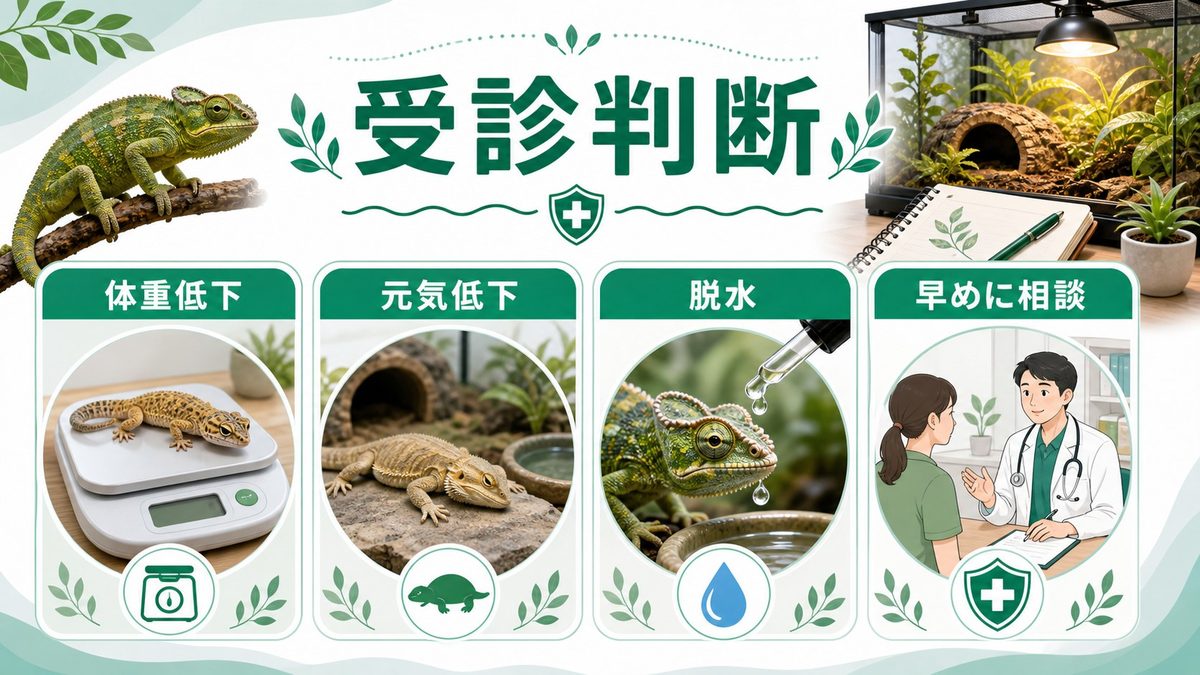 医学的介入が必要な場合｜食欲低下が病気サインの見分け方の要点をまとめたカメレオン・爬虫類飼育インフォグラフィック