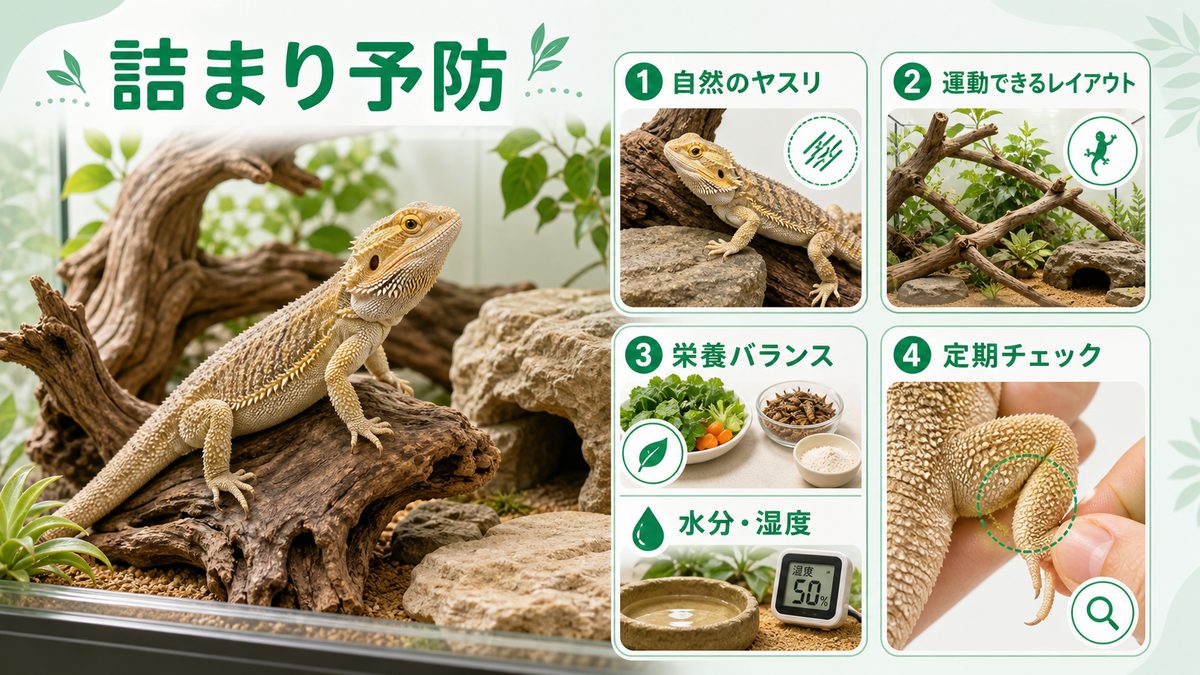 予防と日頃の健康管理の要点をまとめたカメレオン・爬虫類飼育インフォグラフィック