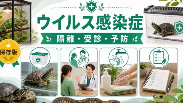 爬虫類のイリドウイルス・ラナウイルス感染症完全ガイド｜症状・感染経路・診断・治療・予防策を徹底解説の要点を伝えるカメレオン・爬虫類記事アイキャッチ画像