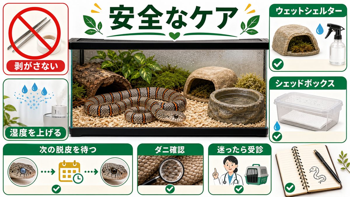 自宅でできる安全なケアの要点をまとめたカメレオン・爬虫類飼育インフォグラフィック