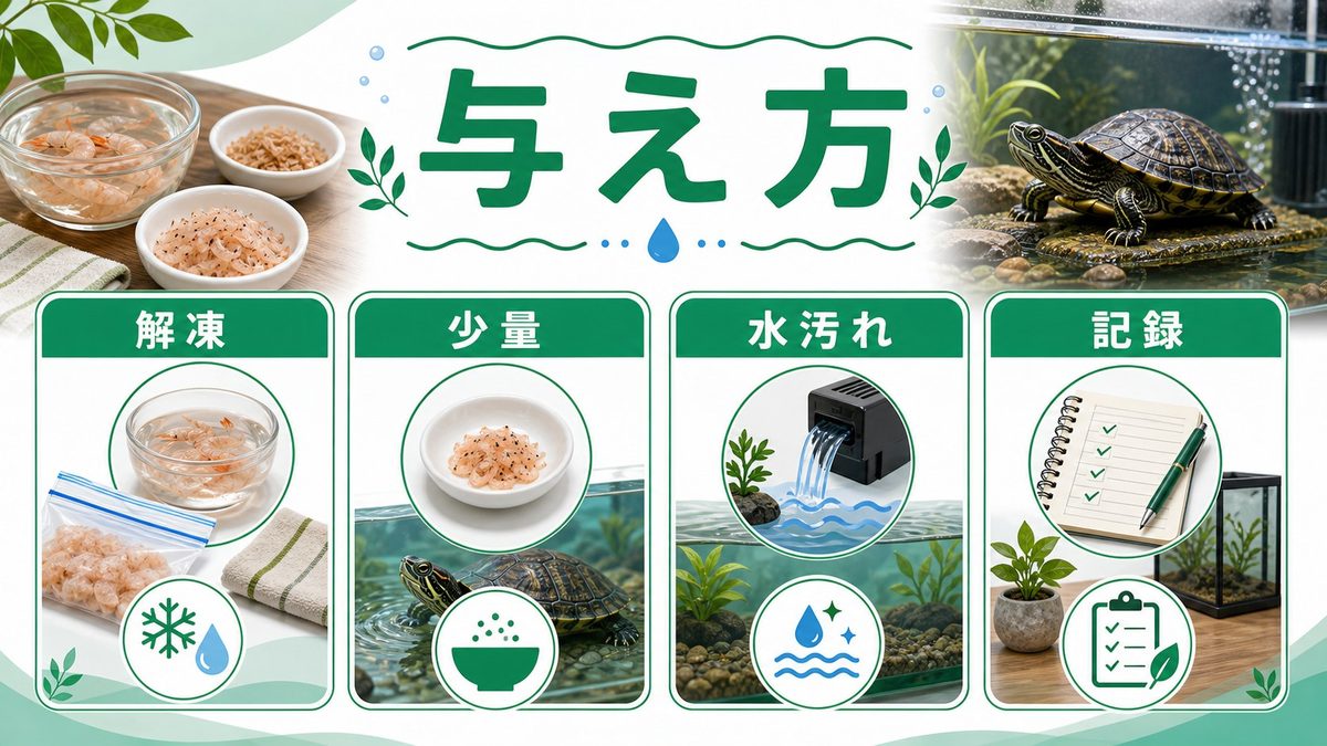 正しい与え方のコツ🍽️の要点をまとめたカメレオン・爬虫類飼育インフォグラフィック