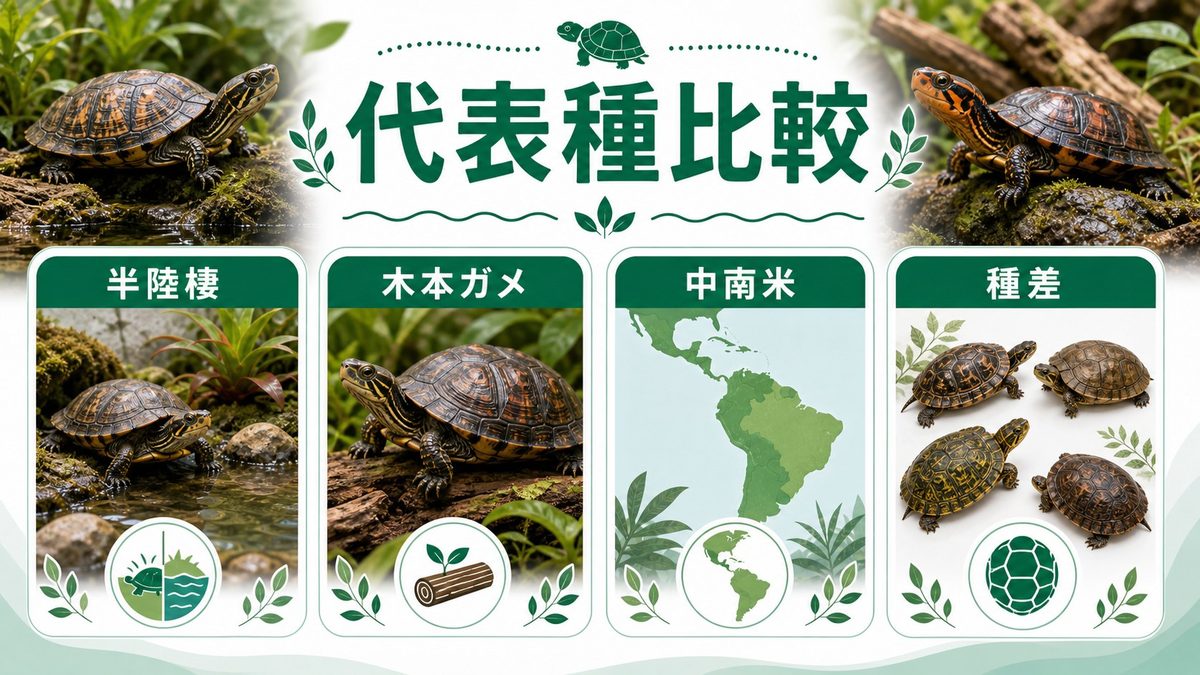 代表種の紹介と比較の要点をまとめたカメレオン・爬虫類飼育インフォグラフィック