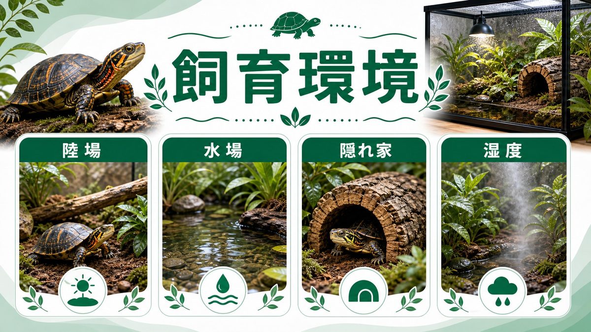 飼育環境の設定の要点をまとめたカメレオン・爬虫類飼育インフォグラフィック
