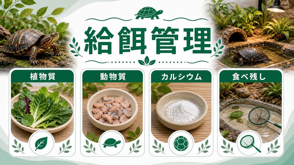 給餌と栄養管理の要点をまとめたカメレオン・爬虫類飼育インフォグラフィック