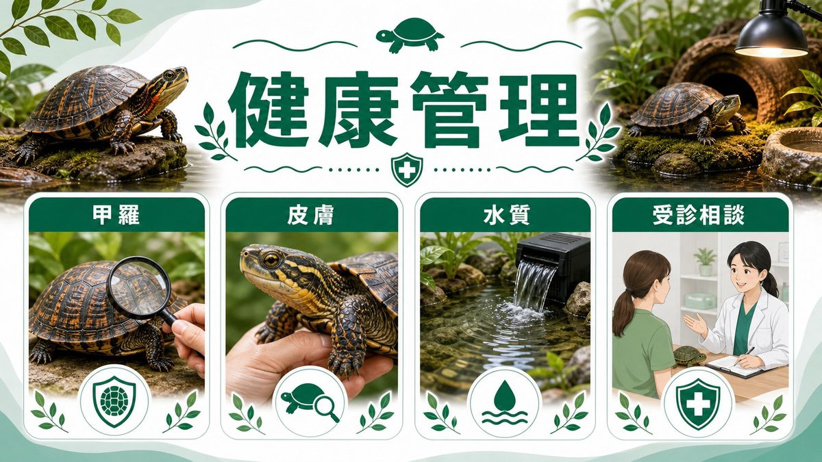 健康管理と病気の予防の要点をまとめたカメレオン・爬虫類飼育インフォグラフィック