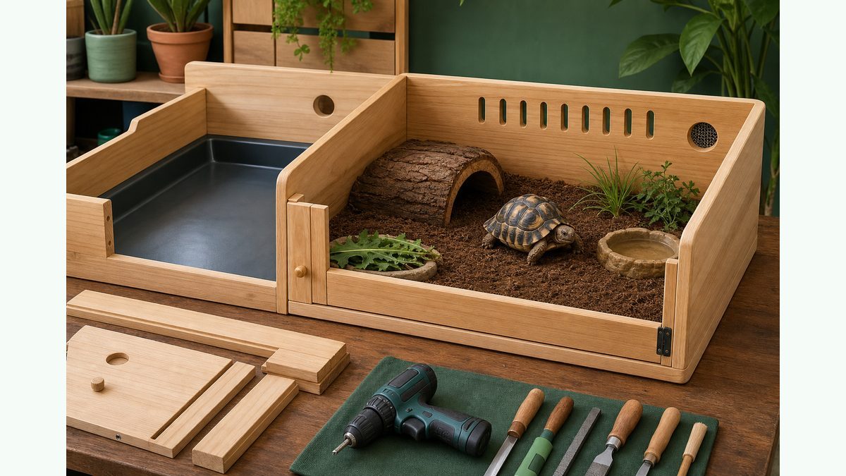 タイプ③：木製ケージの自作（DIY）の要点をまとめたカメレオン・爬虫類飼育インフォグラフィック